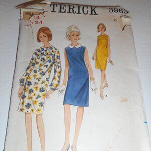 Vintage 1960s Butterick Size 14 3965 dress bust 34